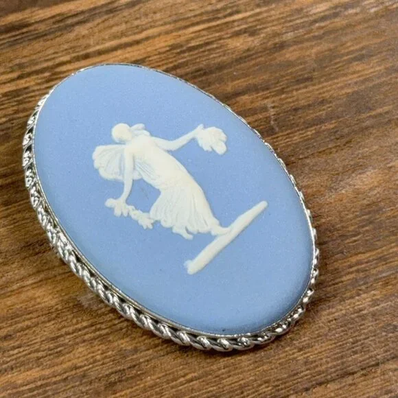 Vtg Van Dell Sterling Silver Brooch Pendant Wedgwood Blue Jasperware Cameo Pin - Picture 8 of 13
